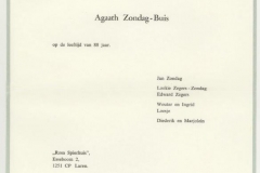 overlijdenskaart van Agaath Zondag-Buis 2e vrouw Jan Zondag